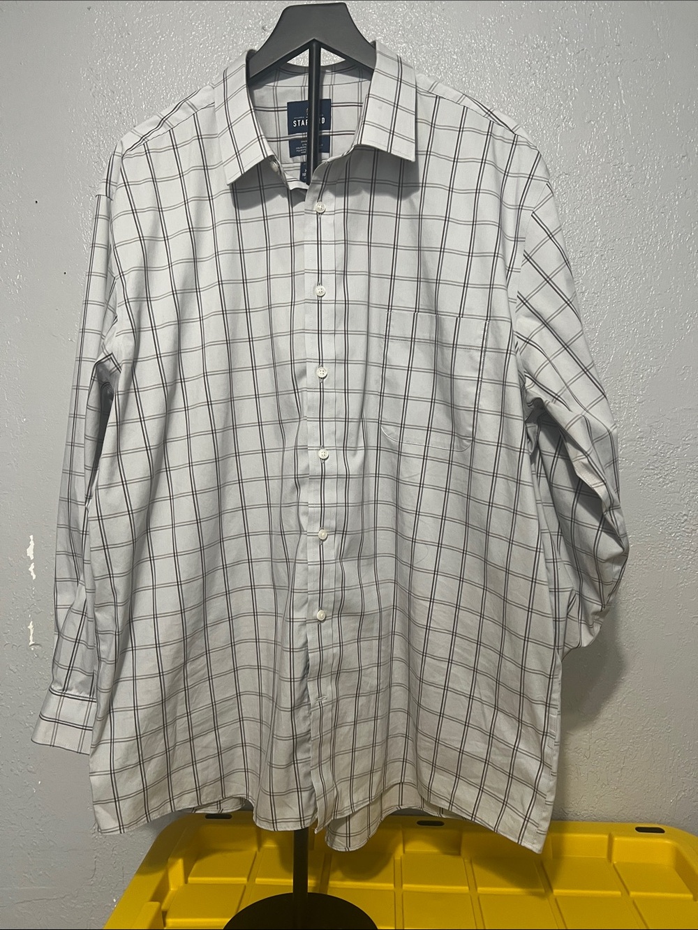 Stafford White Dress Shirt with Gray Windowpane Grid